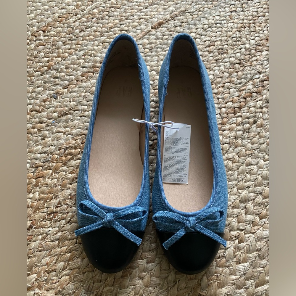 GAP Blue and Black Ballet Flats with Bow Detail